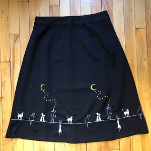 Small NWT Embroidered Cat Skirt Retro Dark Academia ModCloth lk Miss Patina